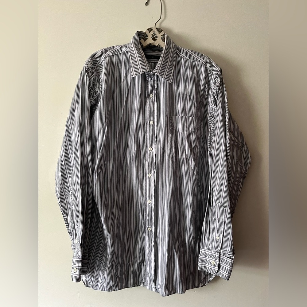 GITMAN BROS. white purple black button down shirt
